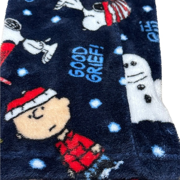 Peanuts Fleece Navy Blue Winter Print Pajama Pants - Picture 5 of 11